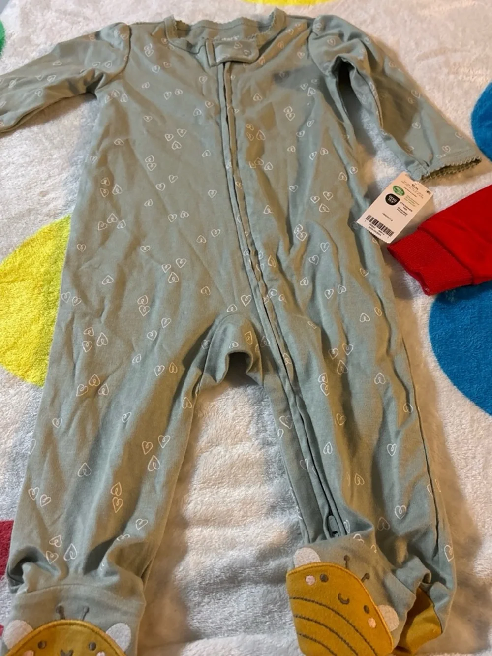Carter's Sage Green Heart Print Footed One-Piece